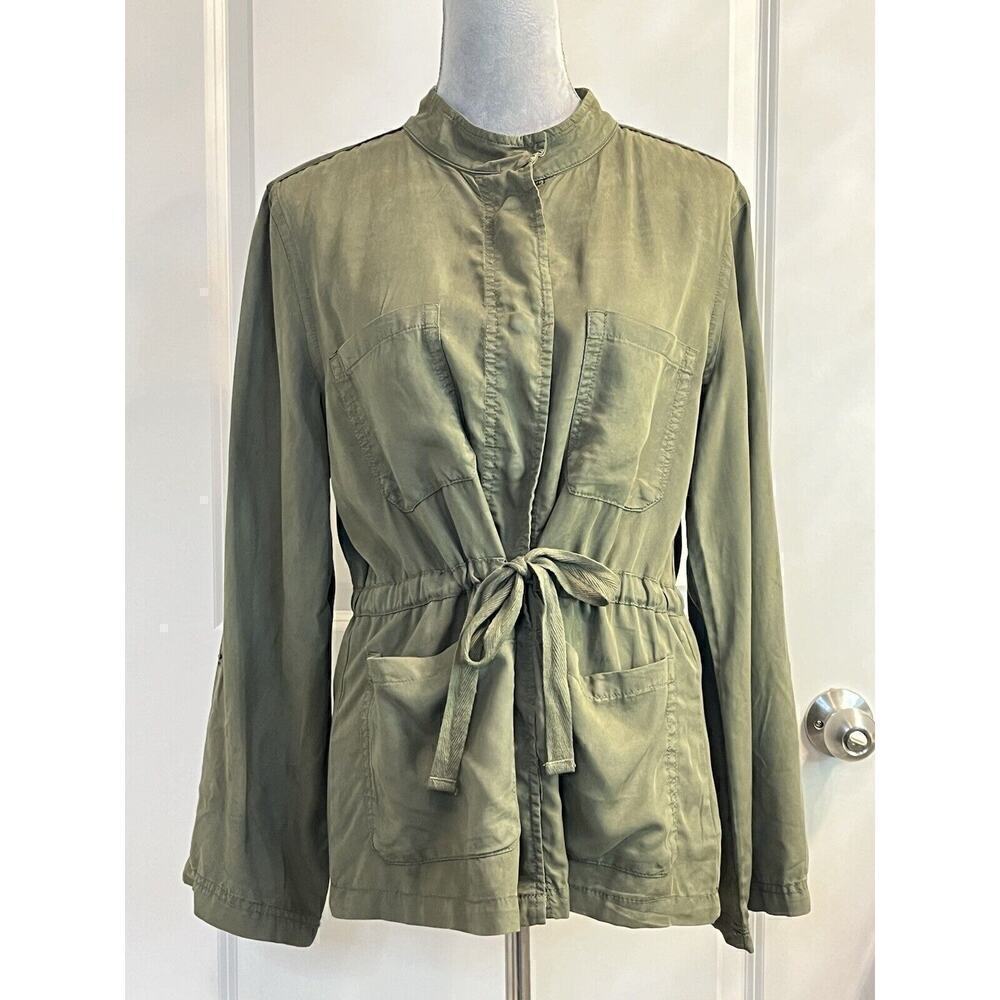 Social Standard 100% Tencel Round Neck Snap Button Shacket Utility Drawstring M